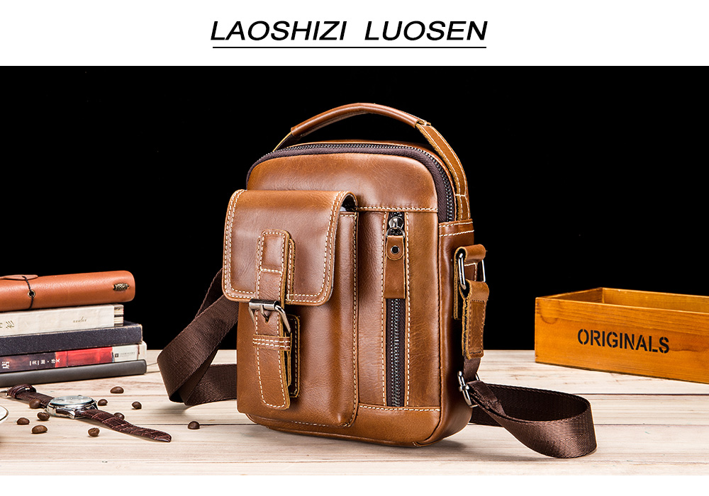 LAOSHIZI Leather Men'S Shoulder Bag Small
