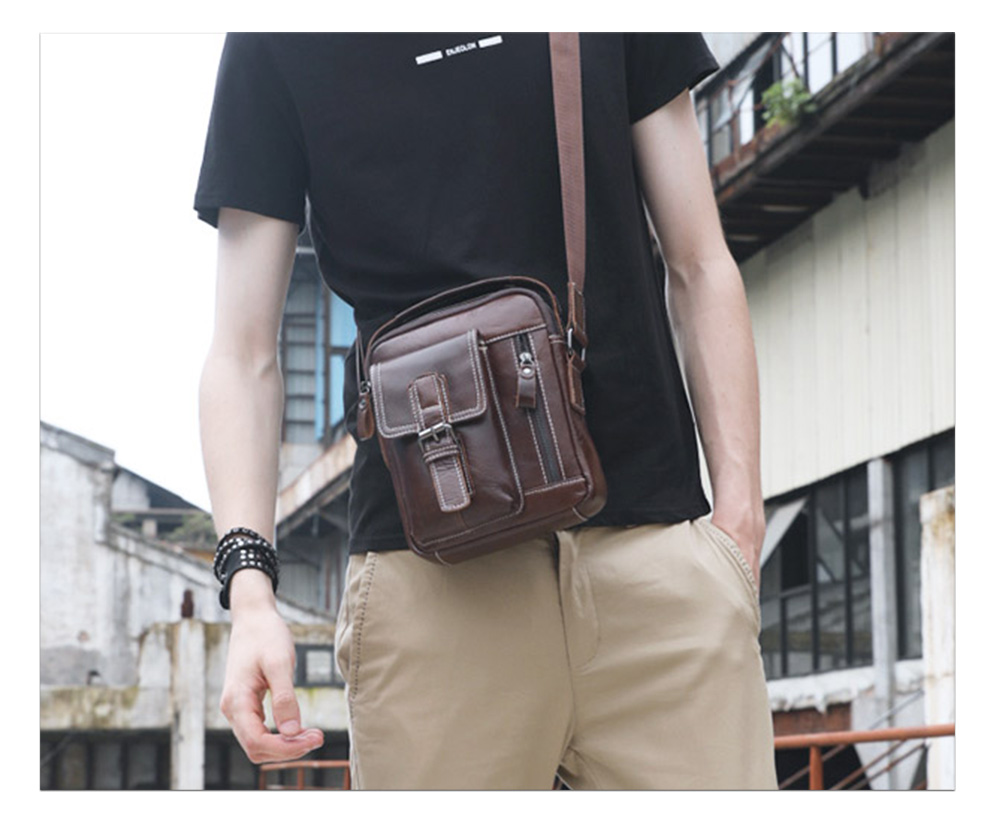 LAOSHIZI Leather Men'S Shoulder Bag Small