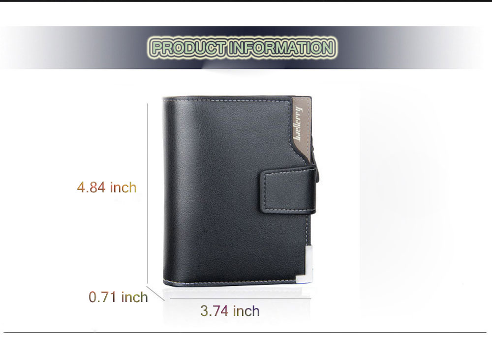 Baellerry Men Solid Color Hardware Slice Letter Zipper Hasp Short Vertical Wallet