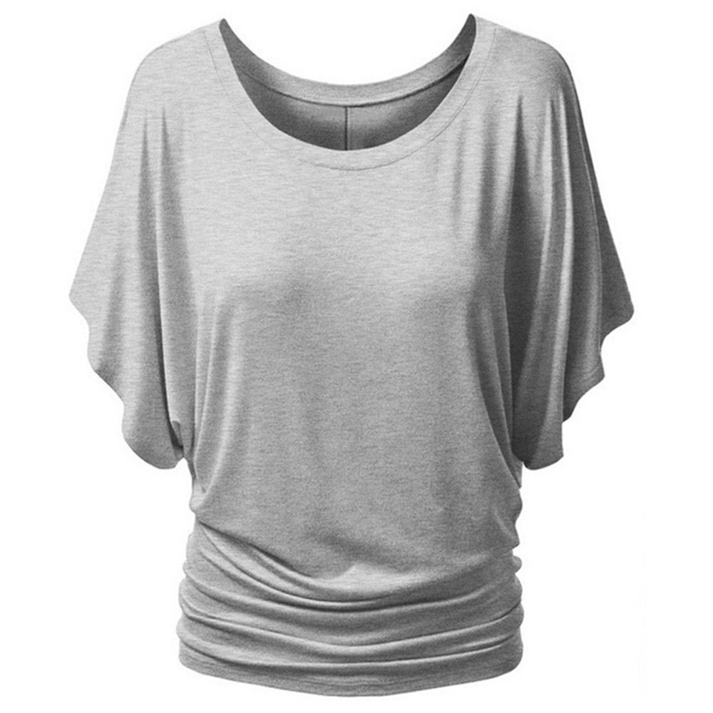 Bat Sleeve Jewel Neck Plain T-Shirt