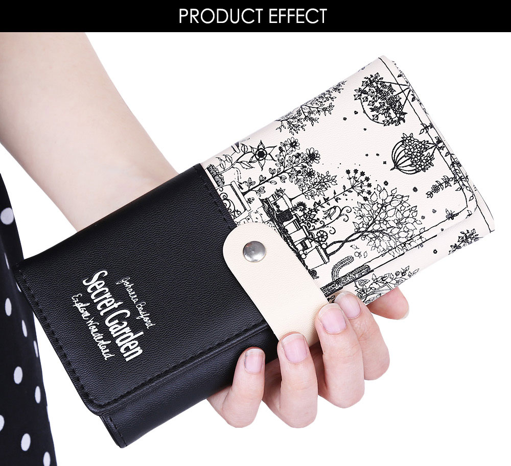 Guapabien Landscape Image Print Letter Embellishment Snap Fastener Long Clutch Wallet for Lady