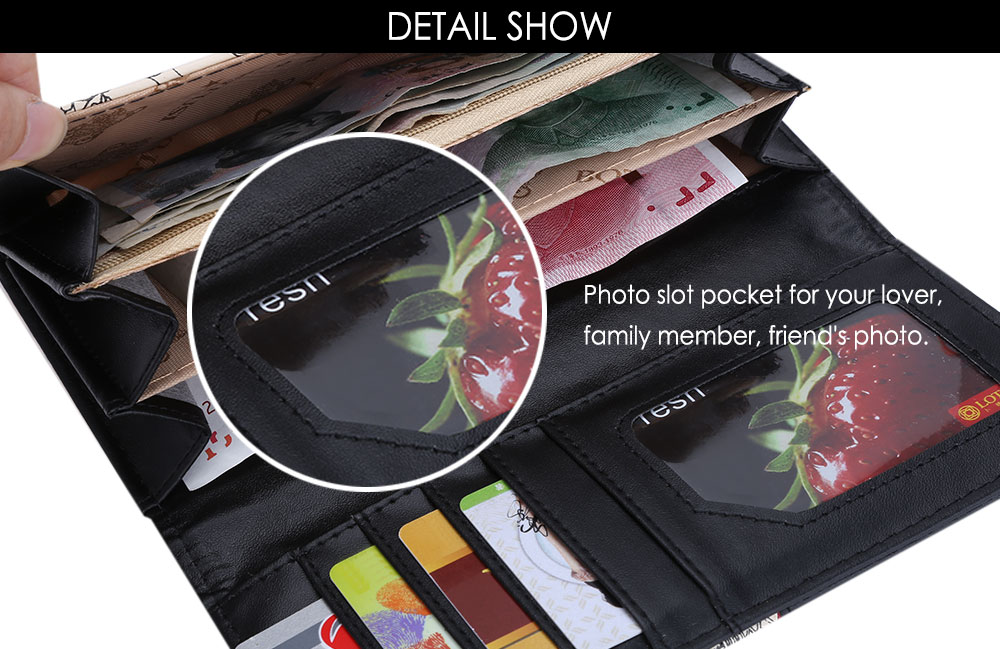 Guapabien Landscape Image Print Letter Embellishment Snap Fastener Long Clutch Wallet for Lady