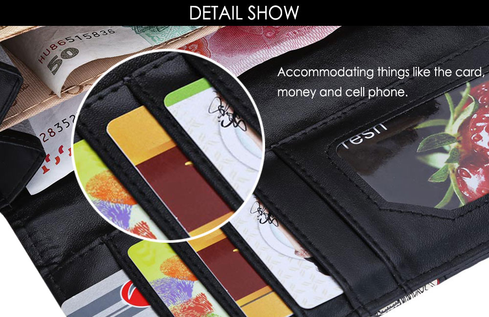 Guapabien Landscape Image Print Letter Embellishment Snap Fastener Long Clutch Wallet for Lady