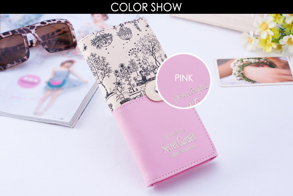 Guapabien Landscape Image Print Letter Embellishment Snap Fastener Long Clutch Wallet for Lady