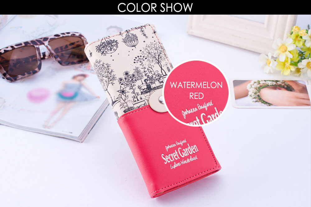 Guapabien Landscape Image Print Letter Embellishment Snap Fastener Long Clutch Wallet for Lady