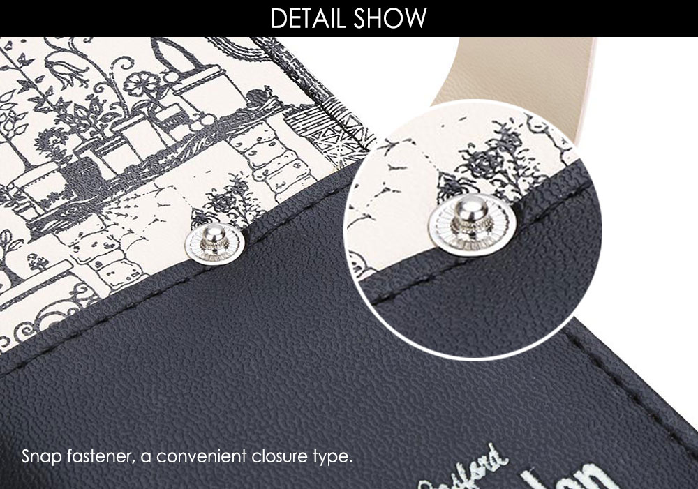 Guapabien Landscape Image Print Letter Embellishment Snap Fastener Long Clutch Wallet for Lady