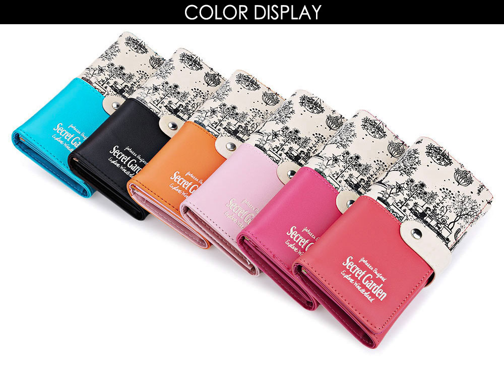 Guapabien Landscape Image Print Letter Embellishment Snap Fastener Long Clutch Wallet for Lady