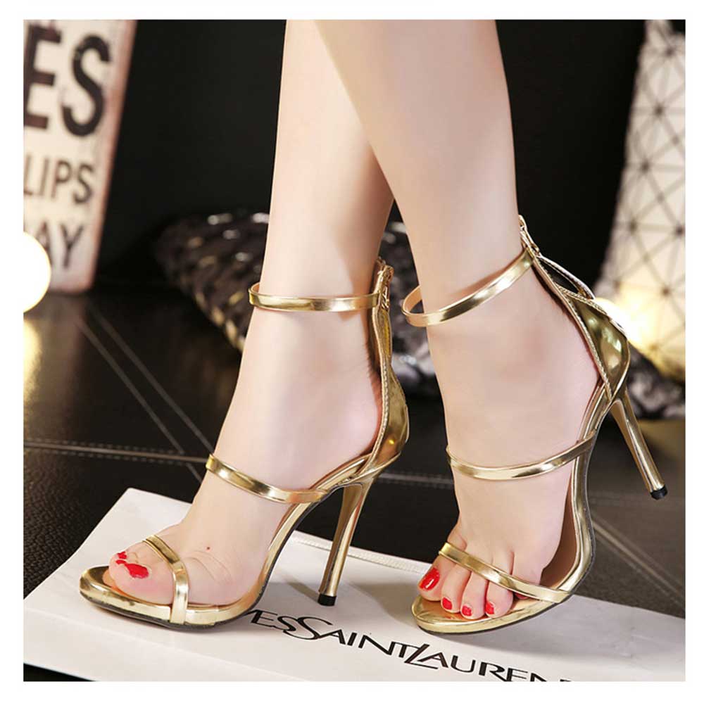 Sexy Strap Design Zipper Decoration Women Thin High Heel Gladiator Sandals