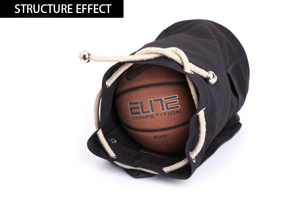 Men Drawstring Canvas Bucket Gym Bag Portable Backpack