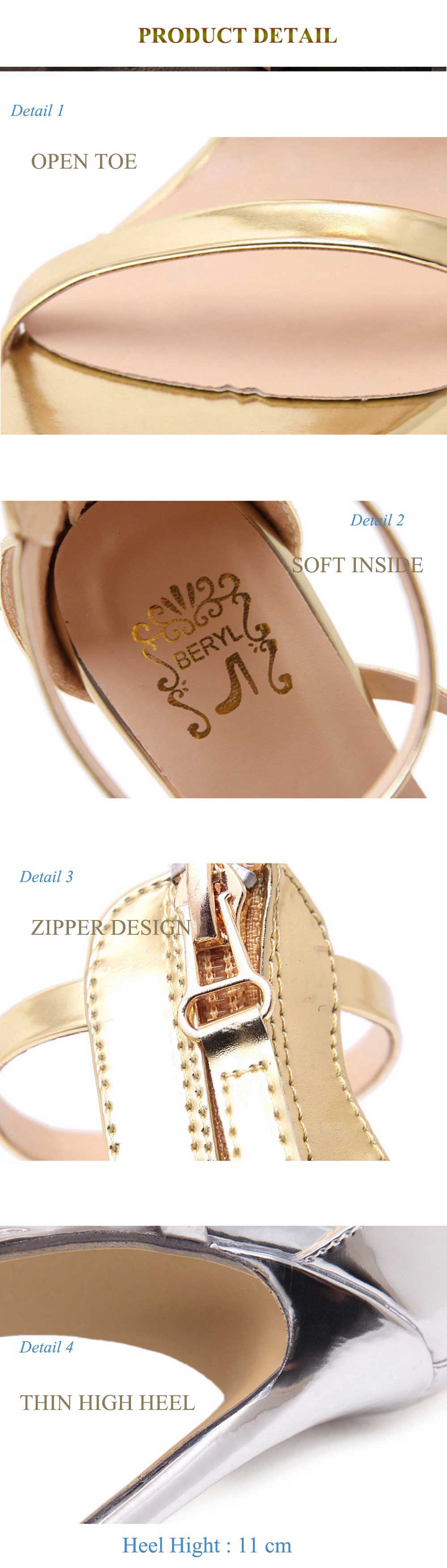 Sexy Strap Design Zipper Decoration Women Thin High Heel Gladiator Sandals