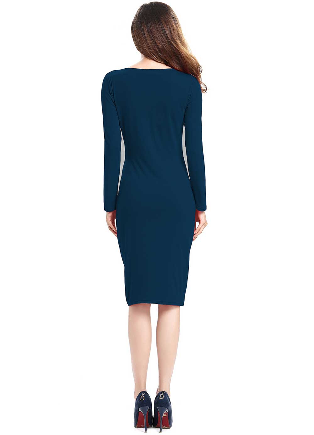 Elegant V-neck Long Sleeve Sexy Slim Knee Length Bodycon Dress