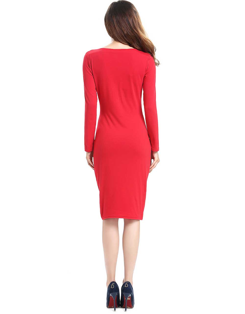 Elegant V-neck Long Sleeve Sexy Slim Knee Length Bodycon Dress