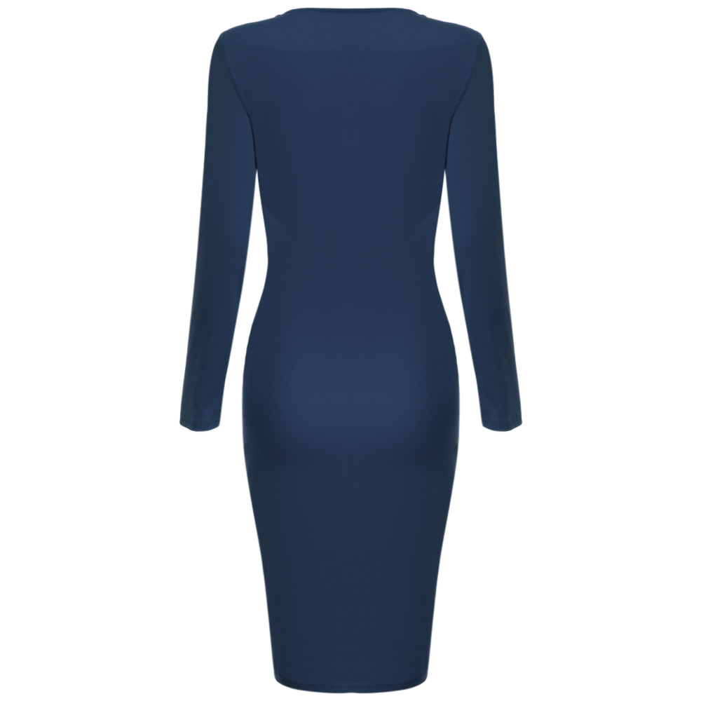 Elegant V-neck Long Sleeve Sexy Slim Knee Length Bodycon Dress