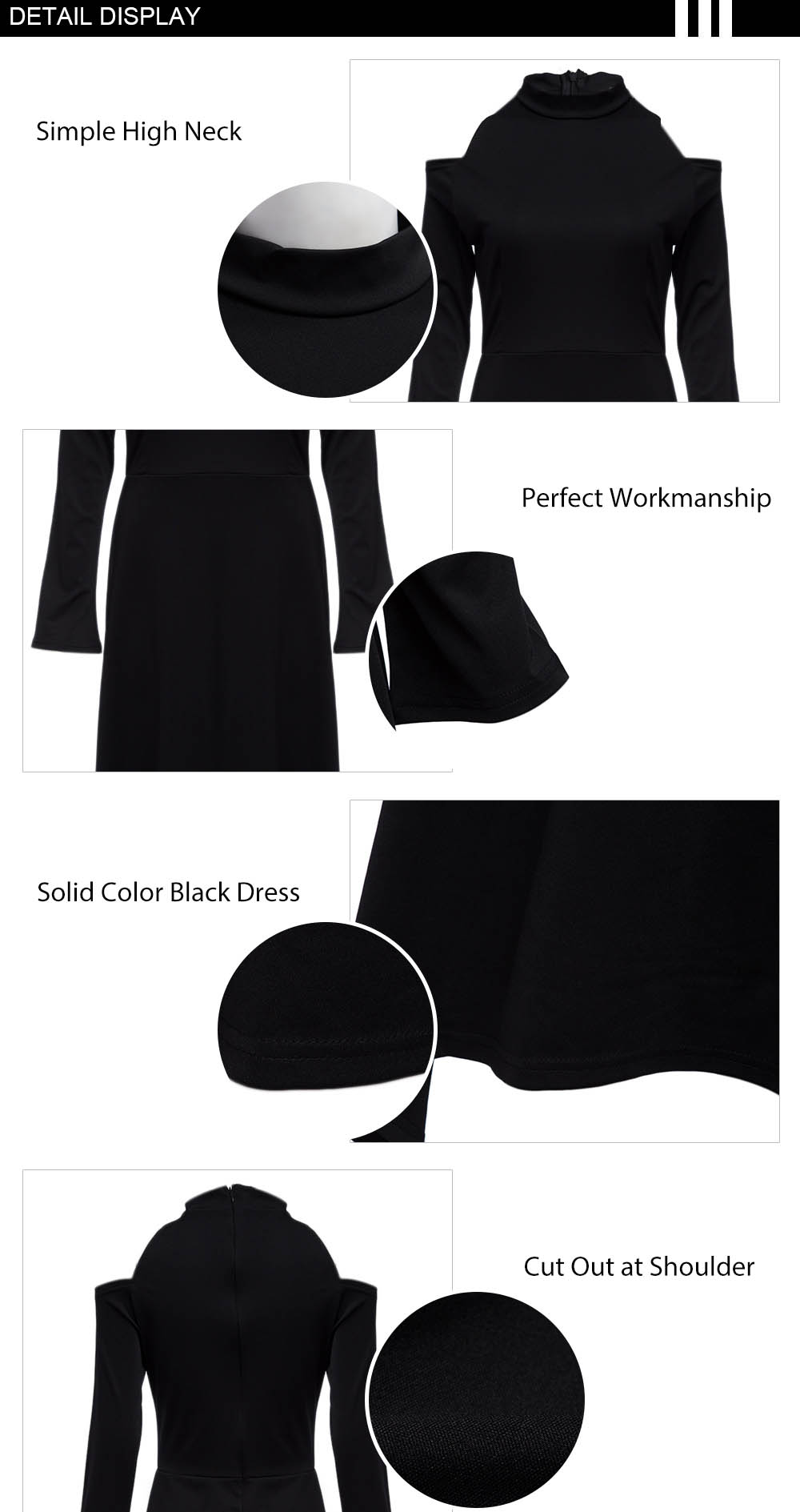 Brief Turtleneck Collar Cut Out Pure Color Asymmetrical Women Dress