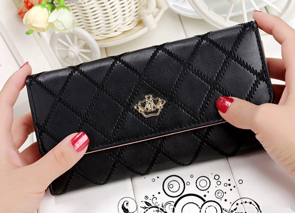 Guapabien Crown Embellishment Plaid Design Ladies Wallet