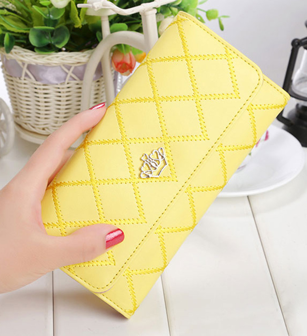 Guapabien Crown Embellishment Plaid Design Ladies Wallet