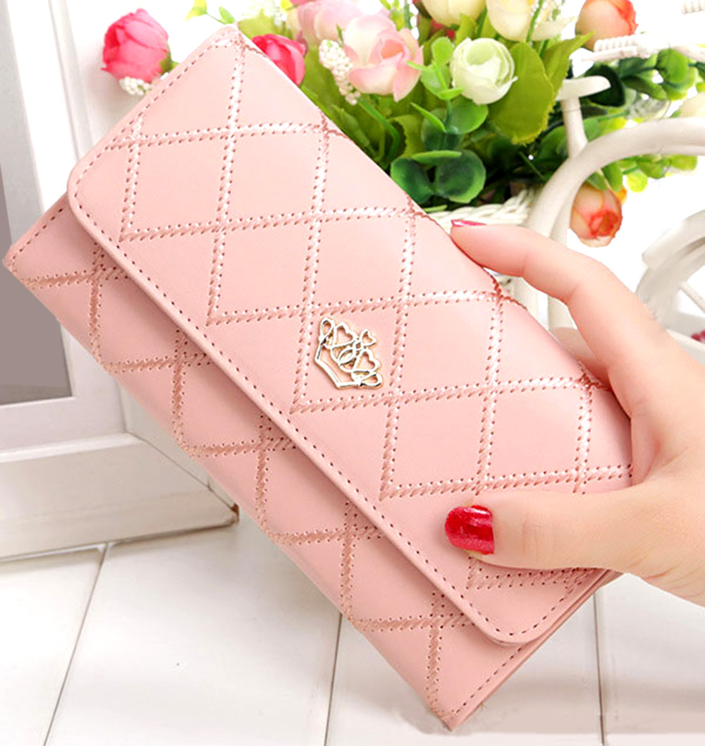 Guapabien Crown Embellishment Plaid Design Ladies Wallet