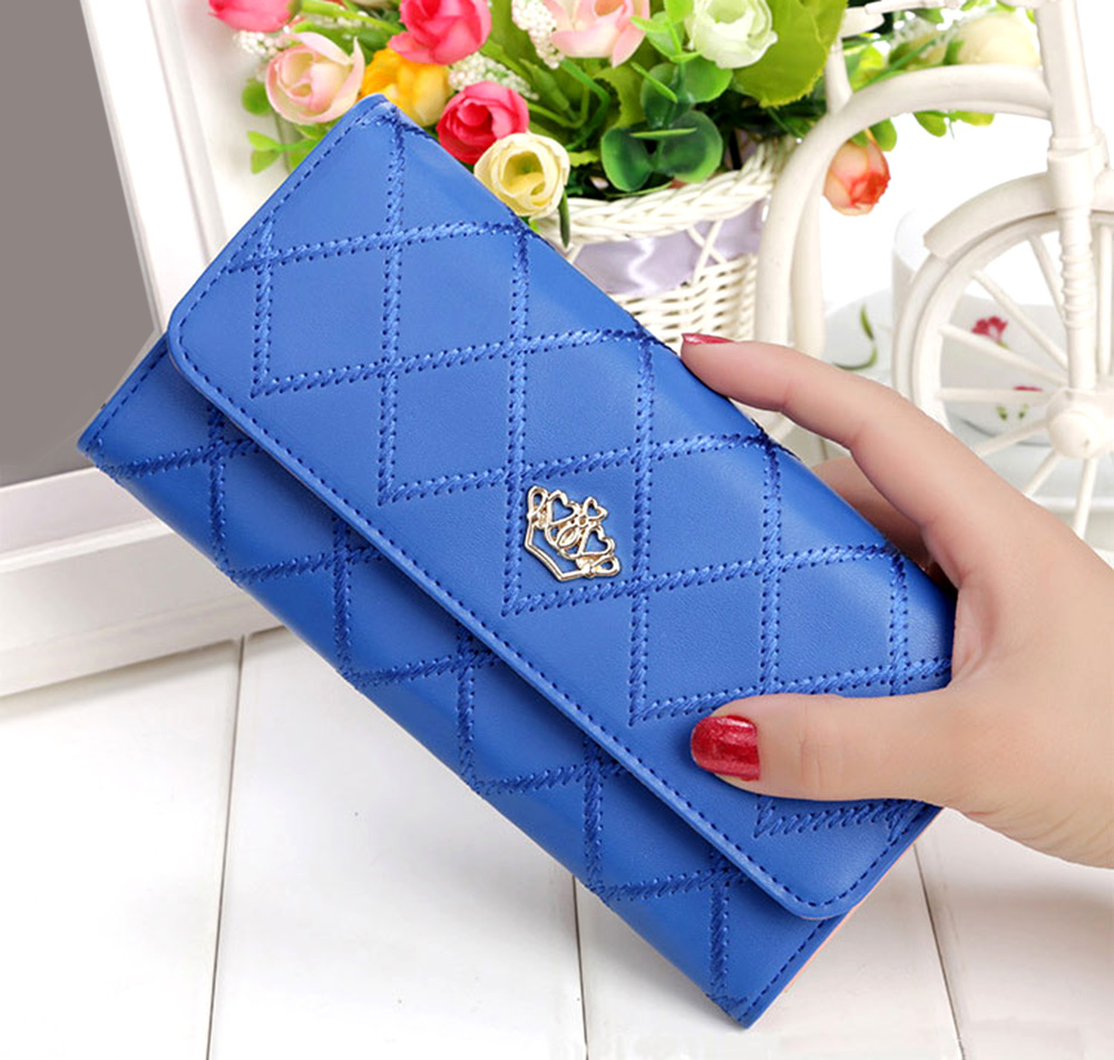 Guapabien Crown Embellishment Plaid Design Ladies Wallet