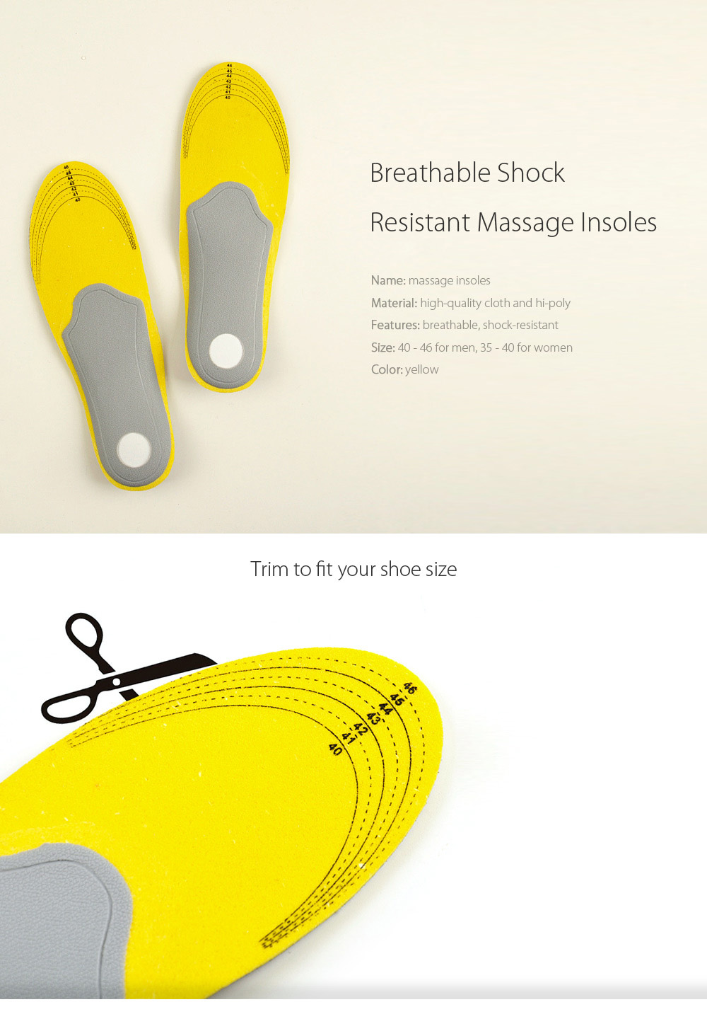Breathable Shock Resistant Sports Insoles Shoe Inserts