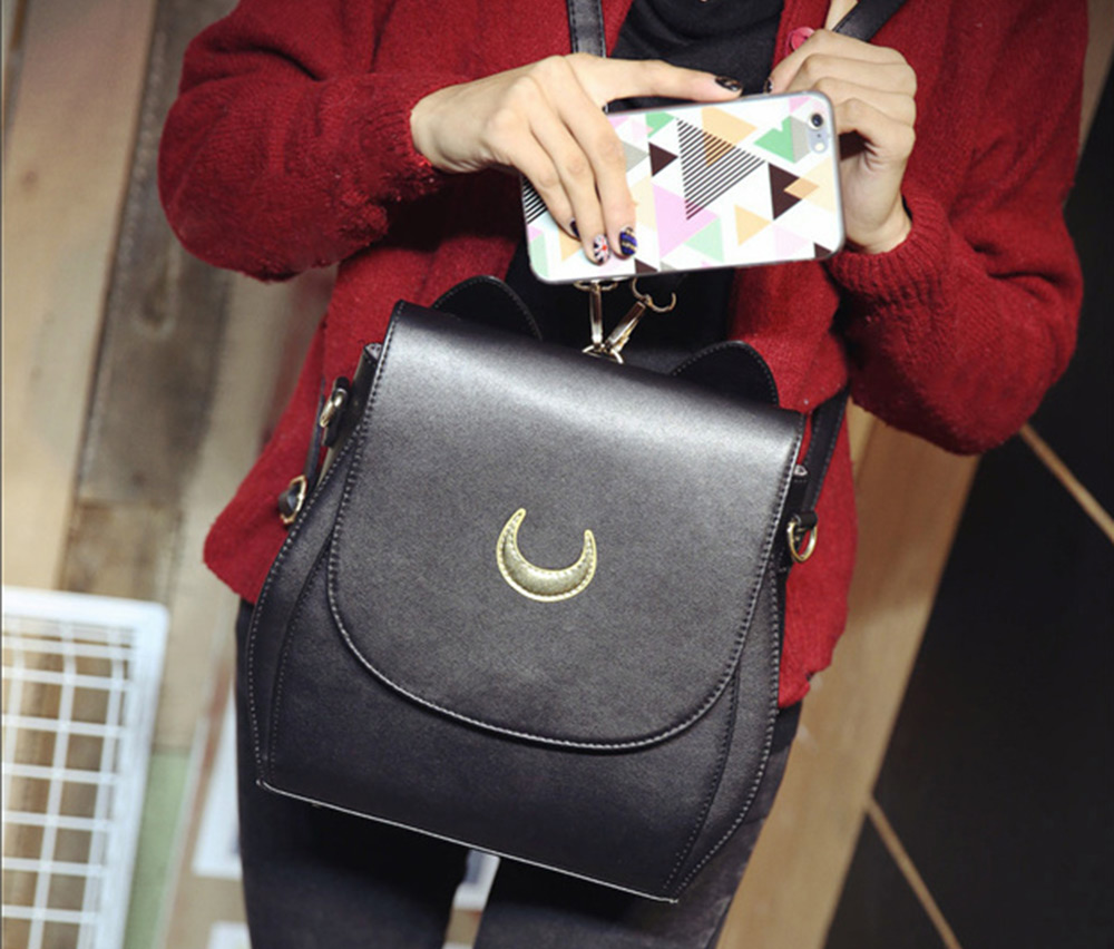 Guapabien Sweet Women Moon Rivet Embellishment Tote Handbag Shoulder Messenger Bag Backpack