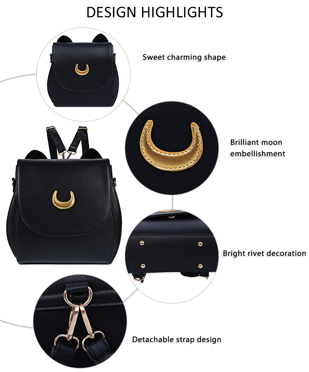 Guapabien Sweet Women Moon Rivet Embellishment Tote Handbag Shoulder Messenger Bag Backpack