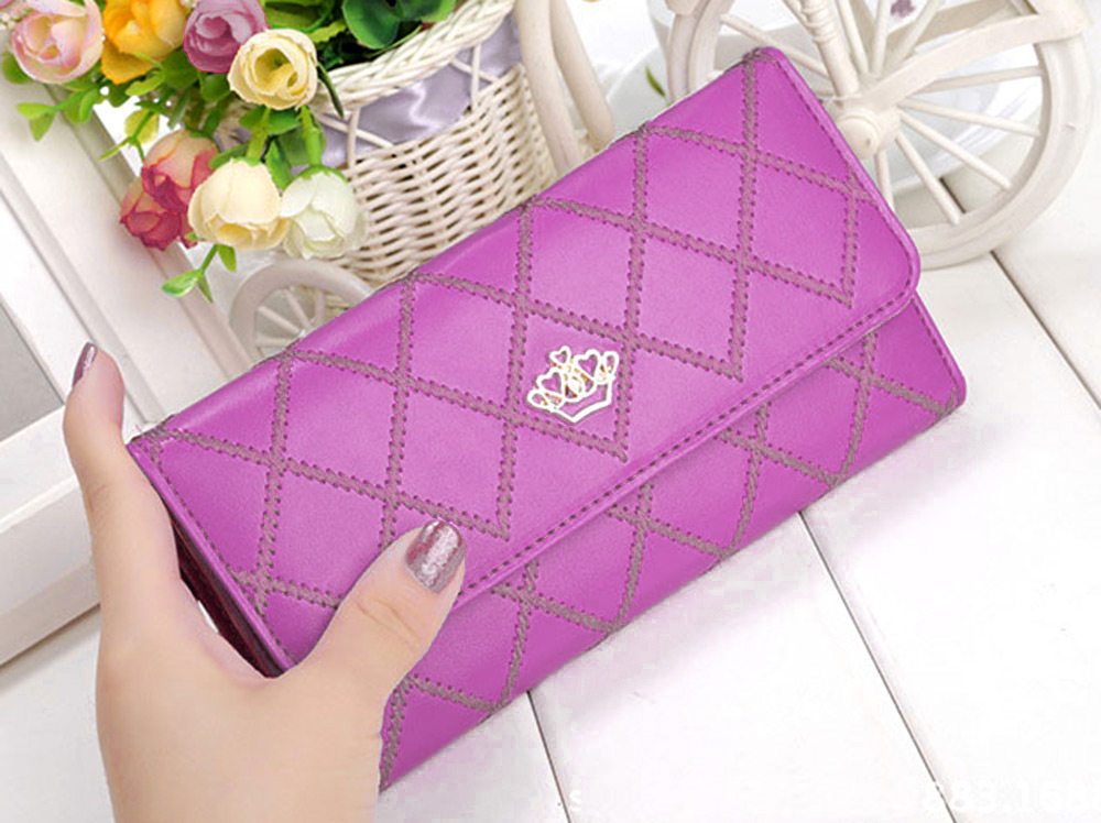 Guapabien Crown Embellishment Plaid Design Ladies Wallet