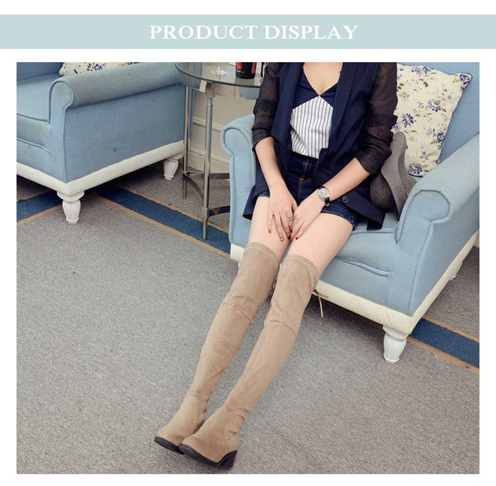 Old Classical Solid Color Elastic Knee Boots for Women