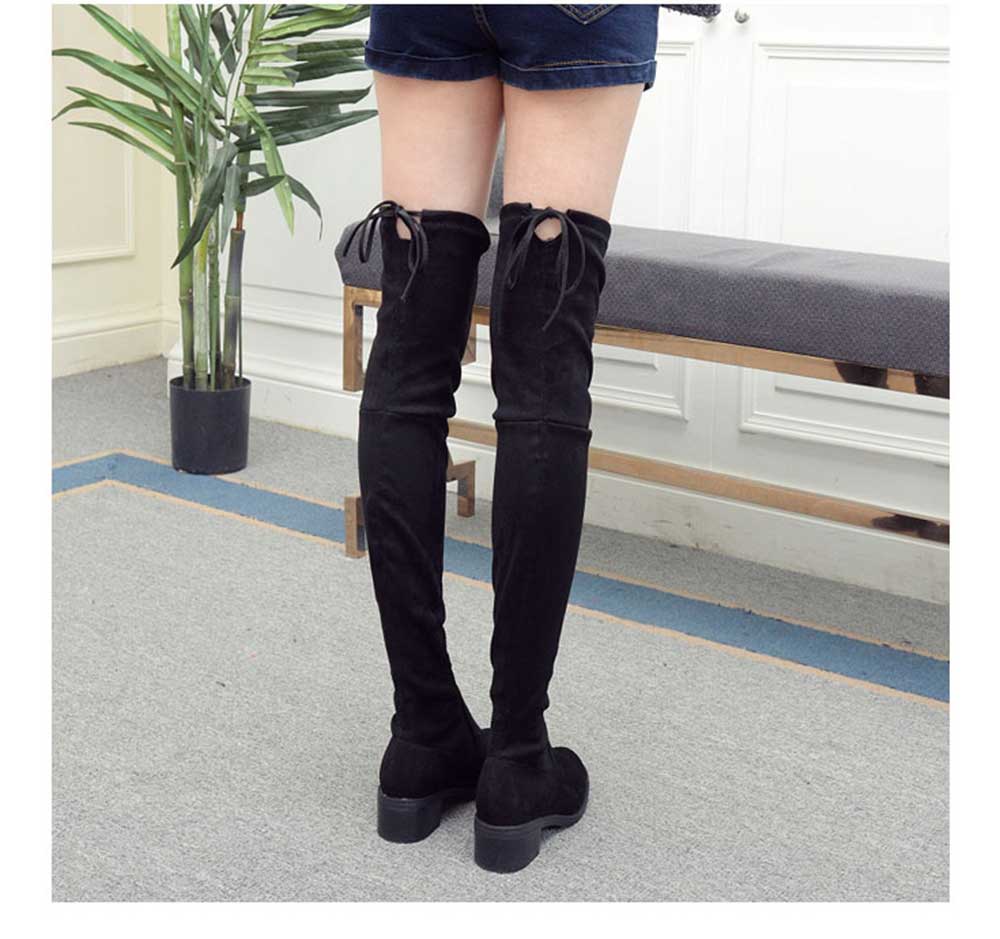 Old Classical Solid Color Elastic Knee Boots for Women