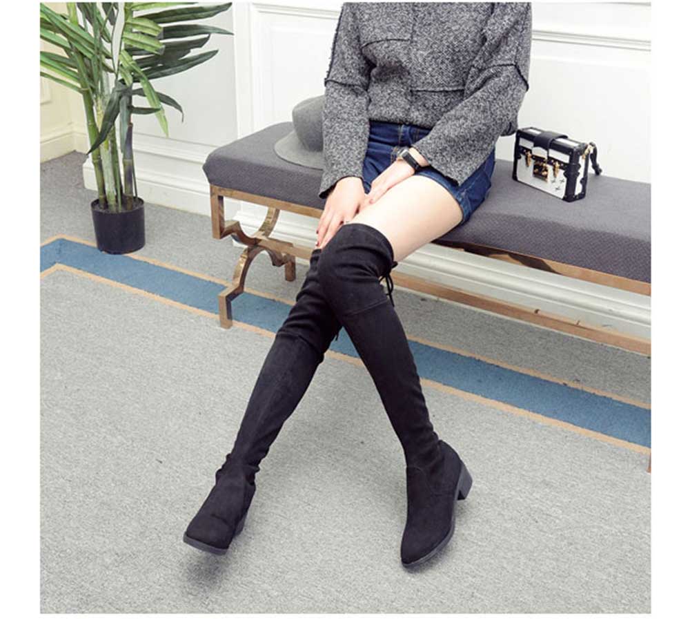 Old Classical Solid Color Elastic Knee Boots for Women