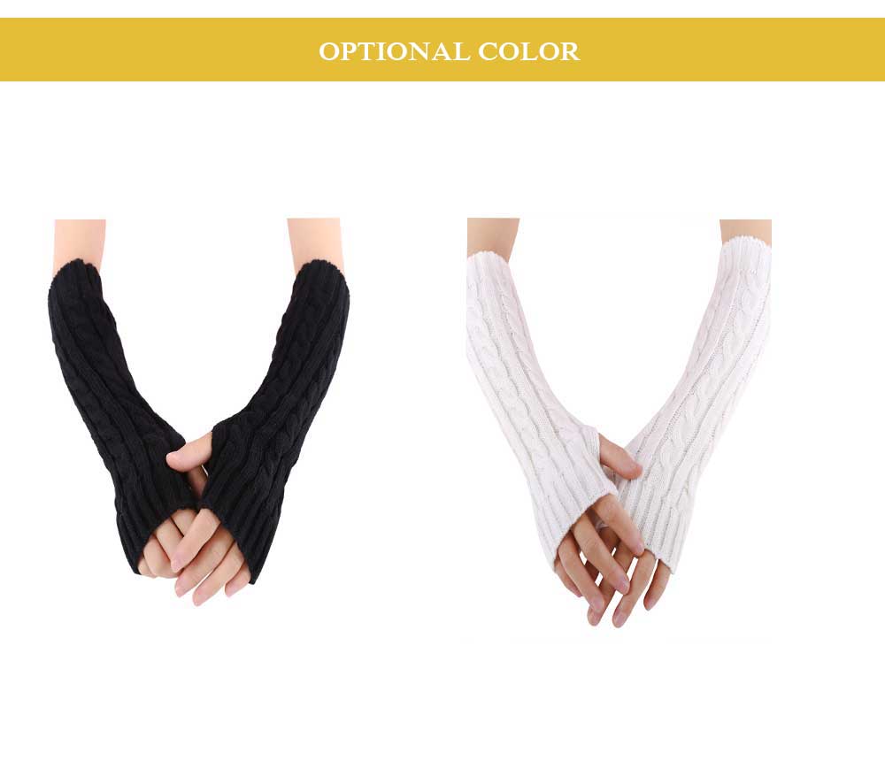 Casual Solid Color Spiral Pattern Warm Open Finger Knitted Gloves for Women