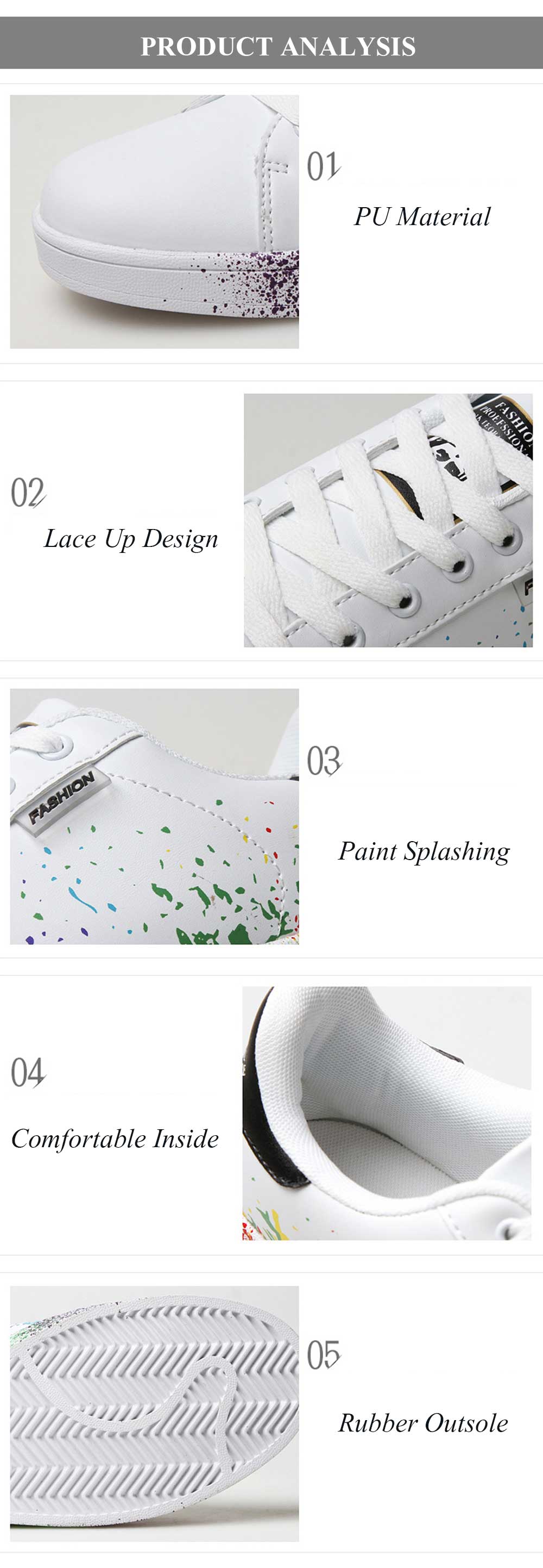 Casual Paint Splashing Decoration Lace Up Sneaker for Women