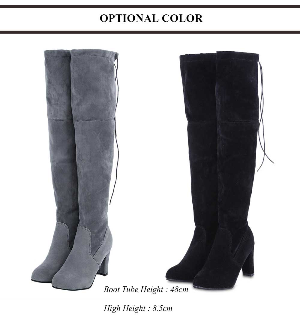 Fashionable Pure Color Thick Heel Over-the-knee Boots for Women