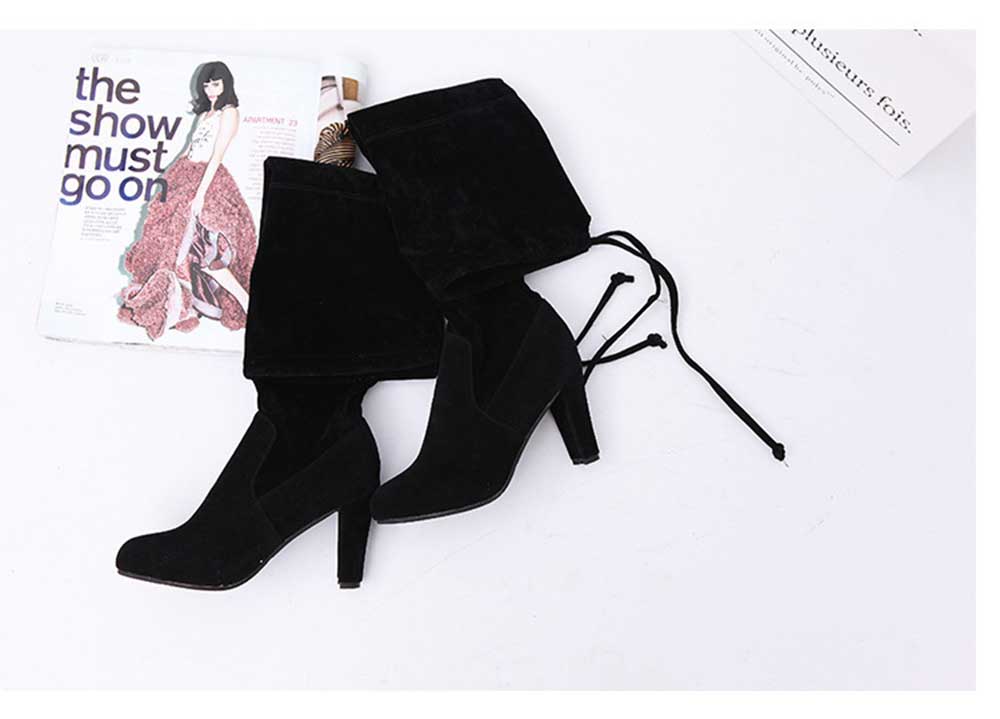 Fashionable Pure Color Thick Heel Over-the-knee Boots for Women