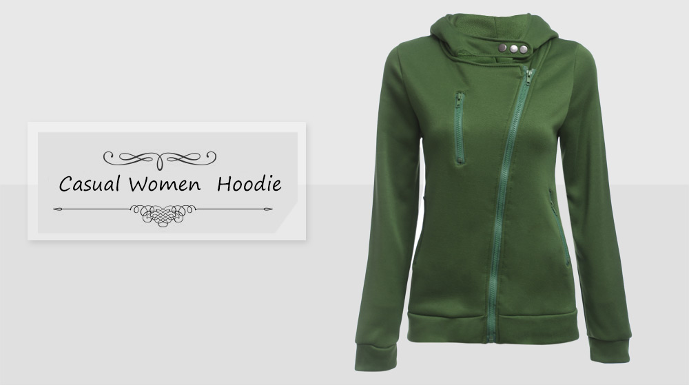 Casual Turn-down Collar Zipper Button Design Women Hoodie