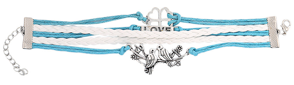 Novel Cartoon Animal Bird Plant Leaf Letter Love Decoration Unisex Multilayer Weave Alloy Rope Bracelet
