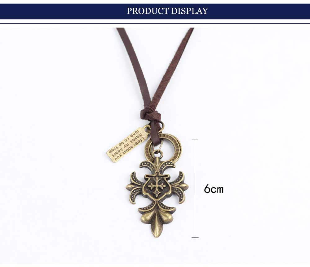 Old Classical style Cross Pendant Pattern Carved Leather Neklace for Women