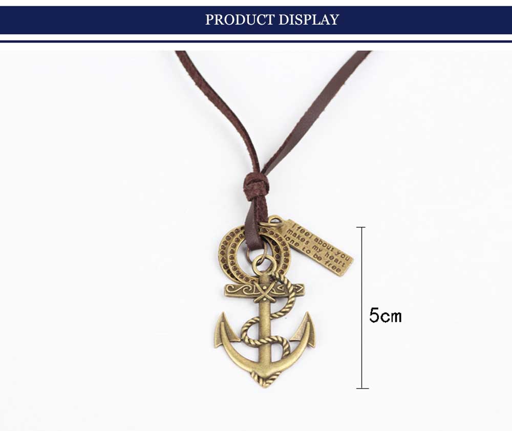 Casual Boat Anchor Pattern Design Adjustable Leather Necklace for Unisex