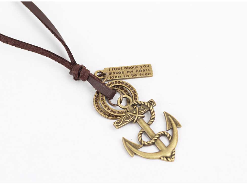 Casual Boat Anchor Pattern Design Adjustable Leather Necklace for Unisex