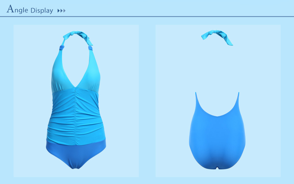 Sexy Halter Tie Plunge Neck Color Blocking Swimsuit for Women