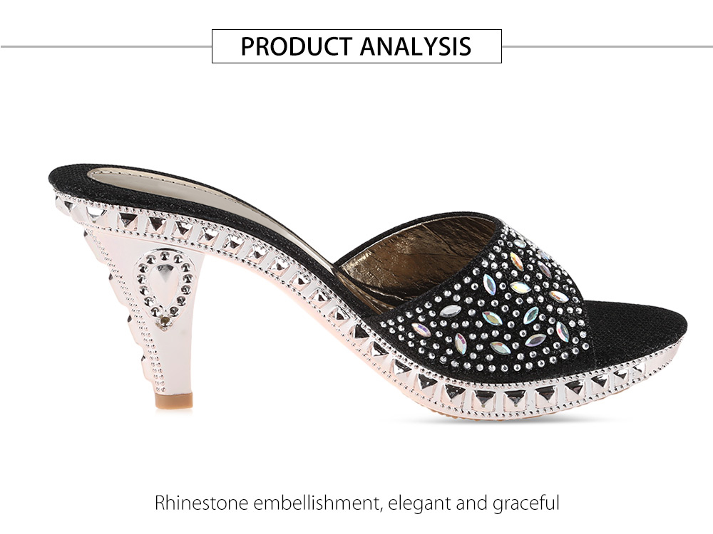 Fashionable Rhinestone Embellishment Open Toe Thick High Heel Slippers for Women