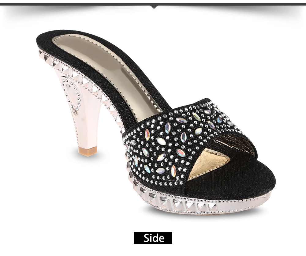 Fashionable Rhinestone Embellishment Open Toe Thick High Heel Slippers for Women