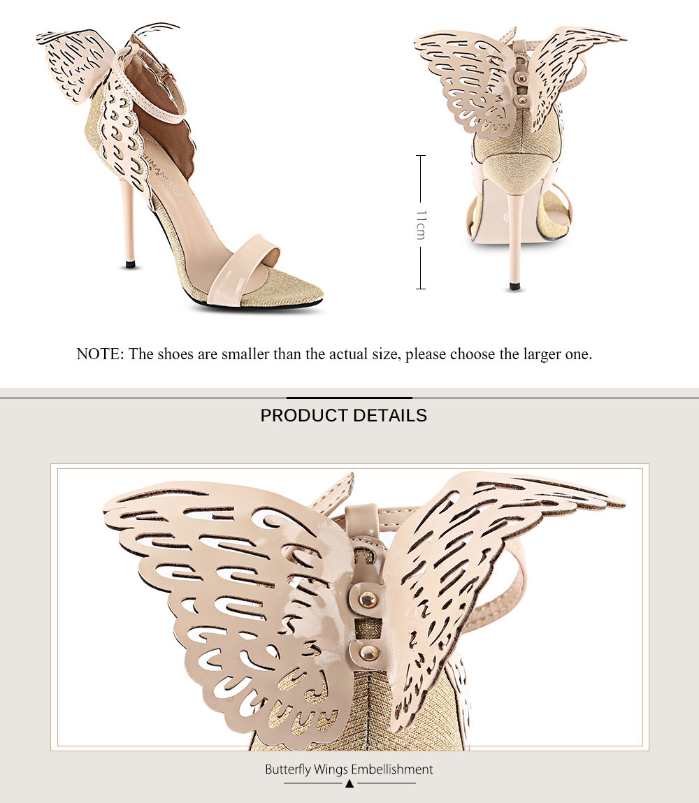 GUMANDUO Sexy Butterfly Wings Embellishment Ankle Strap Thin High Heel Sandals for Women