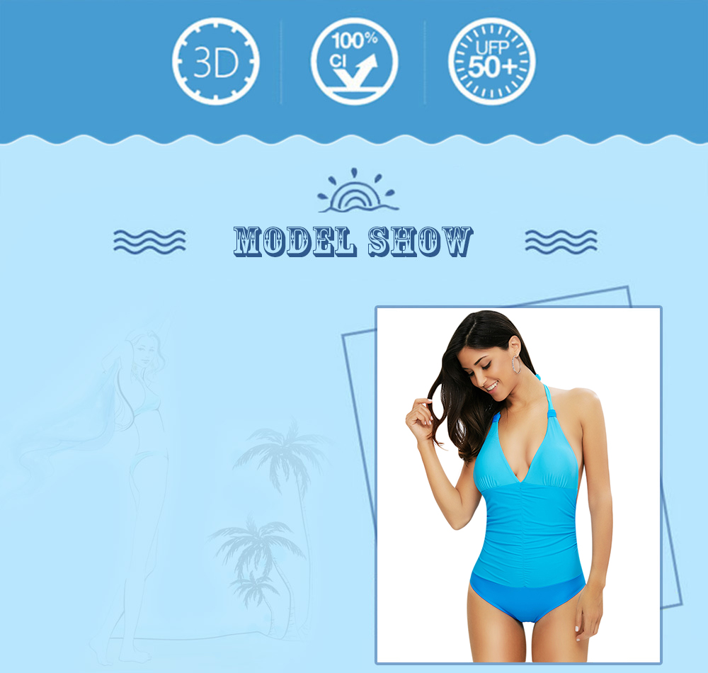 Sexy Halter Tie Plunge Neck Color Blocking Swimsuit for Women