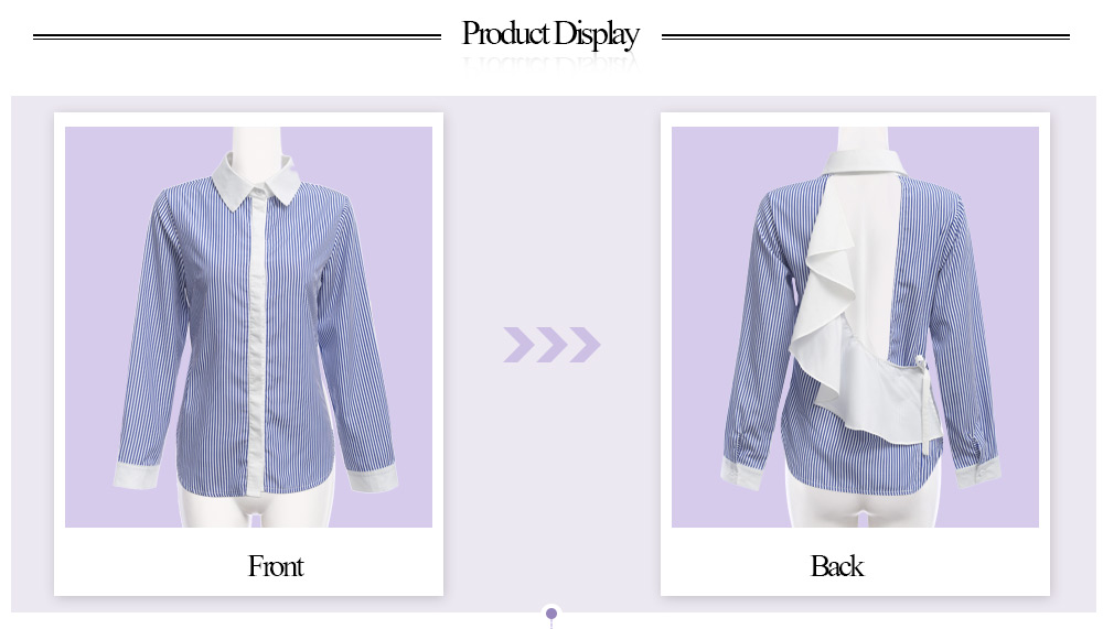 Stylish Long Sleeve Backless Tie Stripe Button Shirt for Women