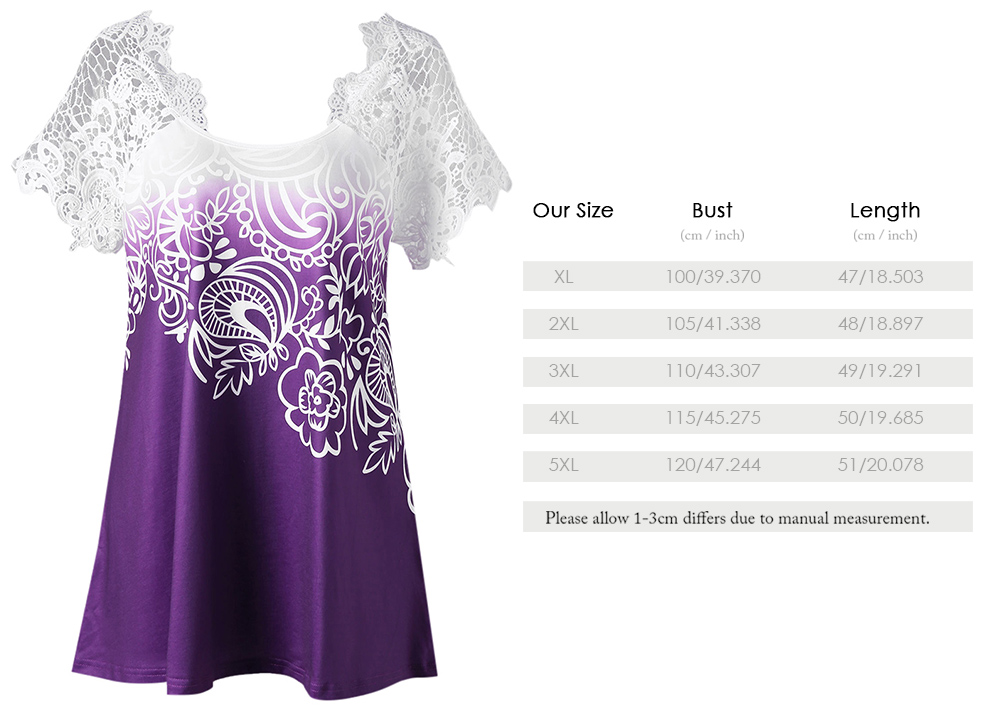 Plus Size Lace Panel Raglan Sleeve Floral Top