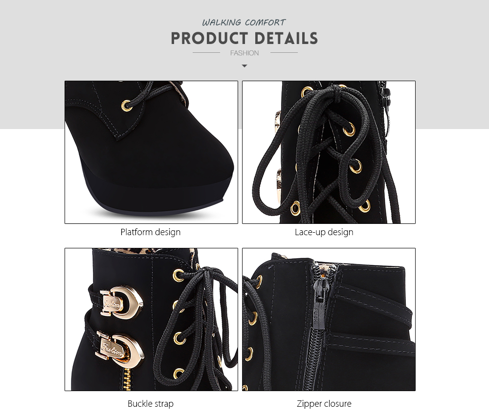 Trendy Lace-up Zipper Buckle Strap Platform High Heel Shoes Women Ankle Boots