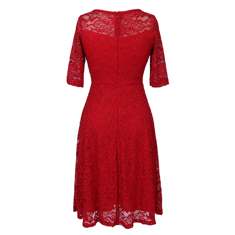 Summer New Style Lace Sheer Summer Sexy Party Half Sleeve Women A-Line Dress
