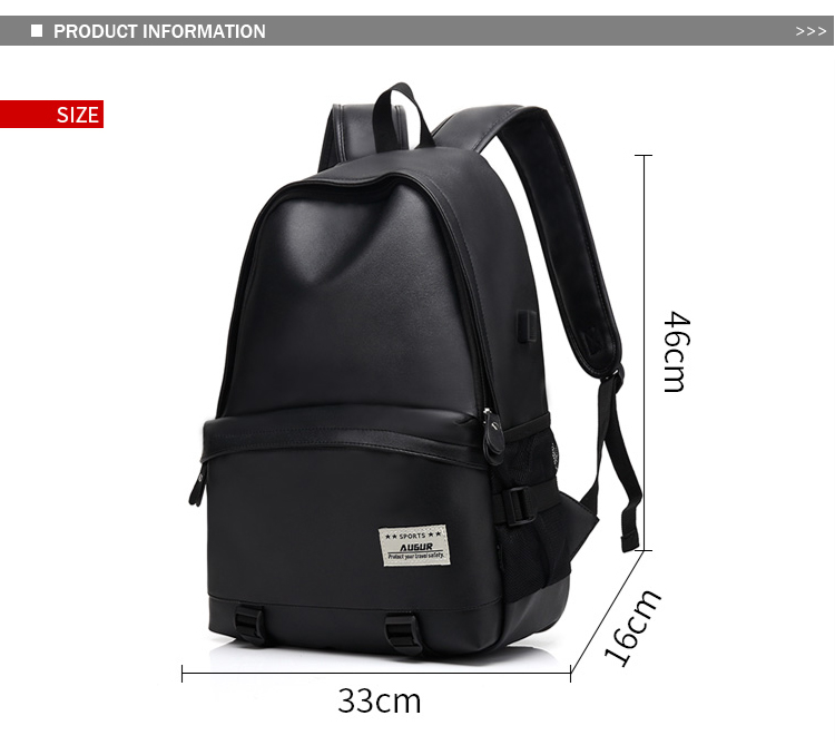 AUGUR Men Backpacks PU Leather USB Charging Travel Waterproof Laptop Teenager Student School Bag