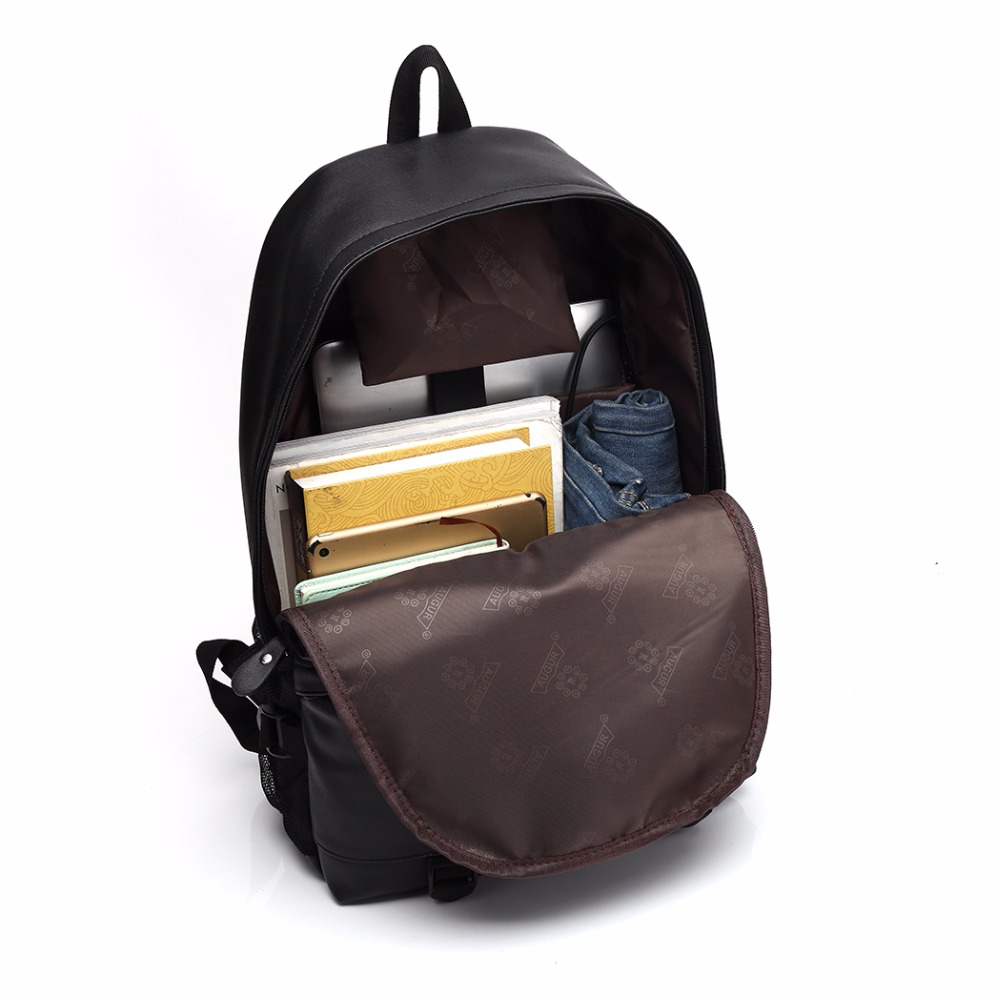 AUGUR Men Backpacks PU Leather USB Charging Travel Waterproof Laptop Teenager Student School Bag