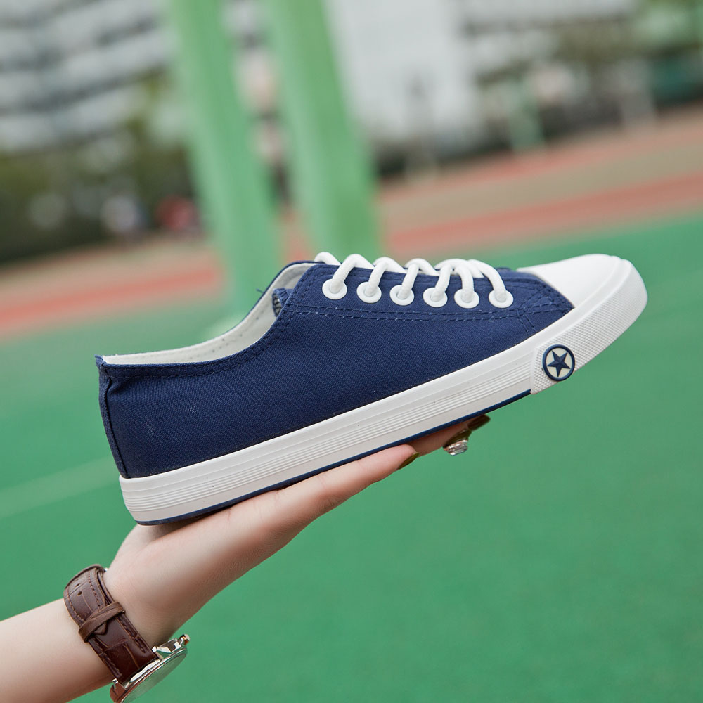 Students Casual Solid Color Lace Up Canvas Flat Shoes